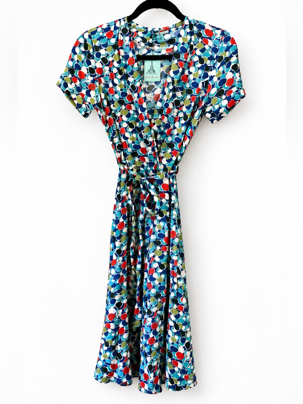Multicolor Polka Dot Faux Wrap Dress | Size Medium Louie Lucie Paris